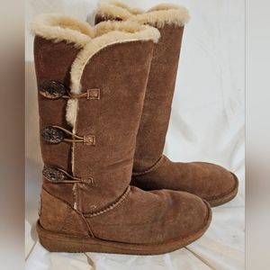 Womens Bearpaw Tall Winter Boot - Tan Suede, Size 7 M US, Buttons